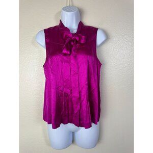 Theory Fuchsia Sleeveless Silk Blouse Tie Neck Size Small Satin Lightweight